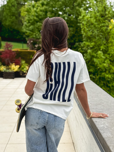 T-shirt "Chill" - Blanc/Bleu marine