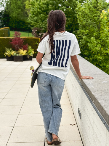 T-shirt "Chill" - Blanc/Bleu marine