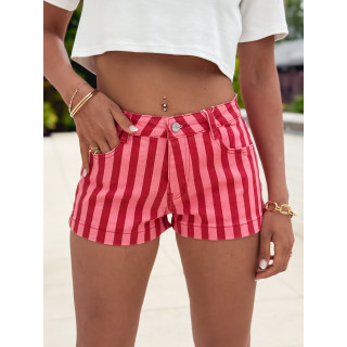 Short en jeans ligné Charlotte - Rouge/Rose