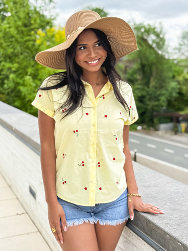 Chemise à motifs brodés Ophélina - Jaune