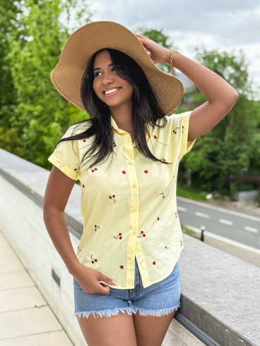 Chemise à motifs brodés Ophélina - Jaune