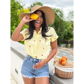 Chemise à motifs brodés Ophélina - Jaune