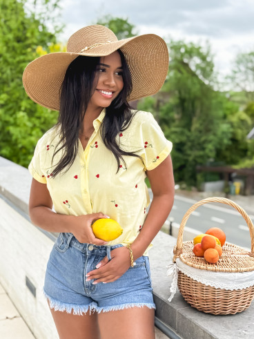 Chemise à motifs brodés Ophélina - Jaune