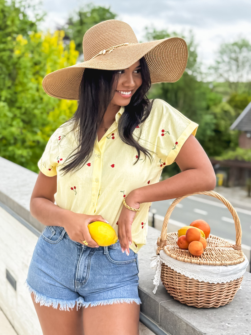 Chemise à motifs brodés Ophélina - Jaune