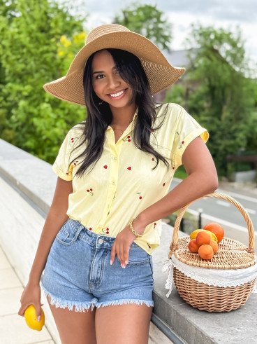 Chemise à motifs brodés Ophélina - Jaune