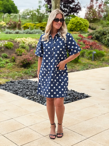 Robe à pois Zoéliane - Bleu Marine