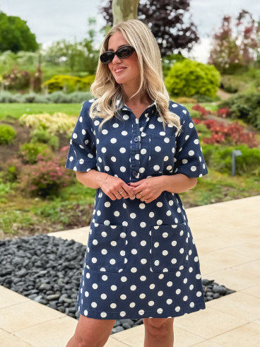 Robe à pois Zoéliane - Bleu Marine