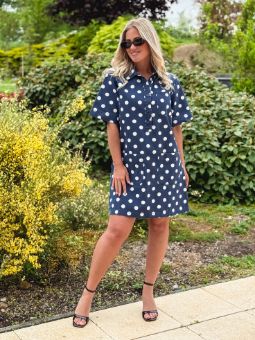 Robe à pois Zoéliane - Bleu Marine