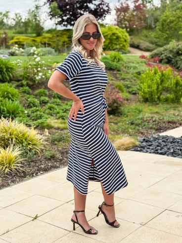 Robe lignée Amani - Blanc/Bleu marine