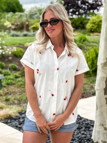 Chemise à motifs cerises Narissa - blanc