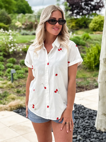 Chemise à motifs cerises Narissa - blanc
