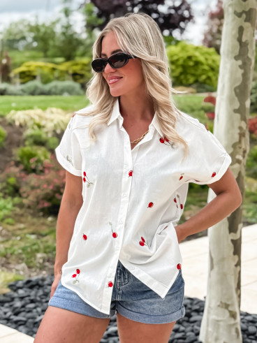 Chemise à motifs cerises Narissa - blanc
