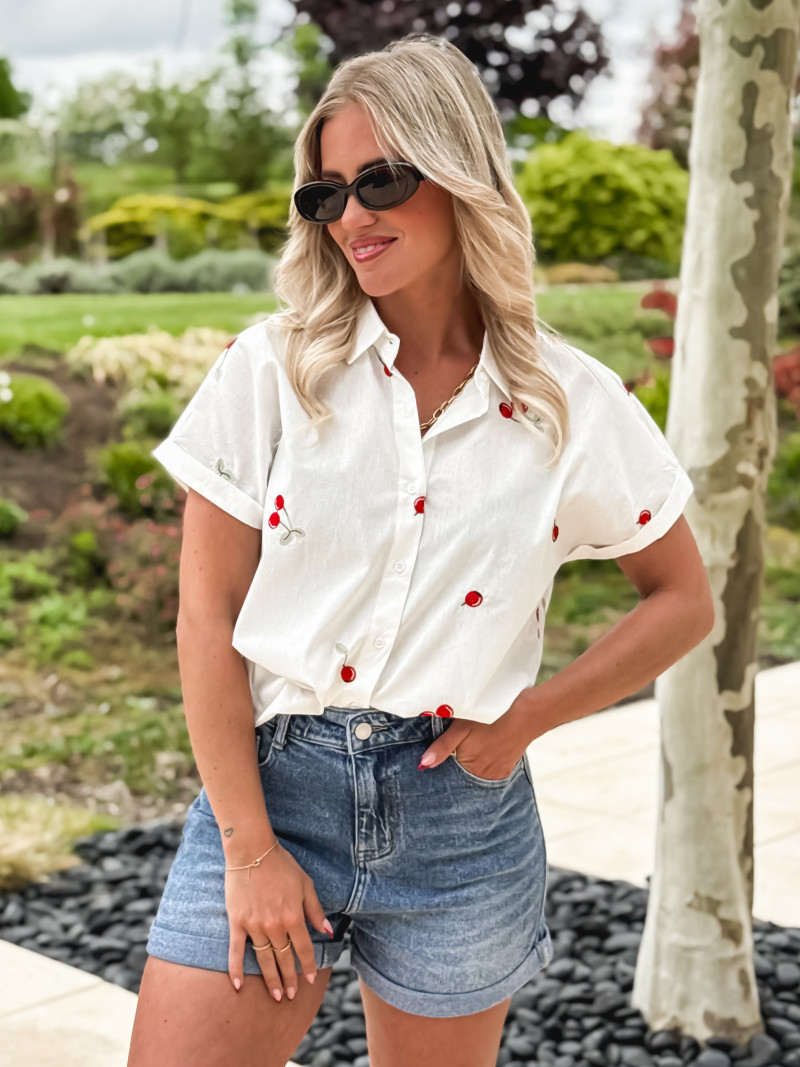 Chemise à motifs cerises Narissa - blanc