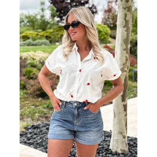 Chemise à motifs cerises Narissa - blanc