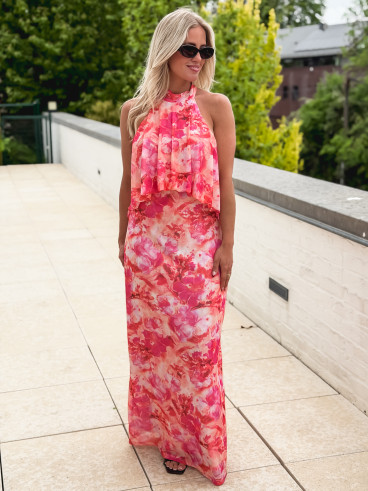 Robe longue à motifs Mélisse - Rose