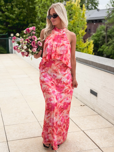 Robe longue à motifs Mélisse - Rose
