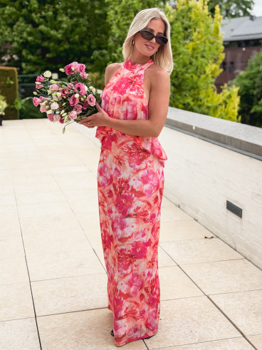 Robe longue à motifs Mélisse - Rose
