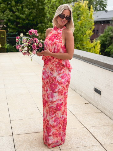 Robe longue à motifs Mélisse - Rose