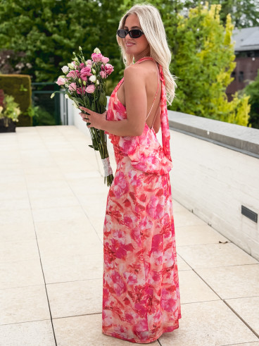 Robe longue à motifs Mélisse - Rose