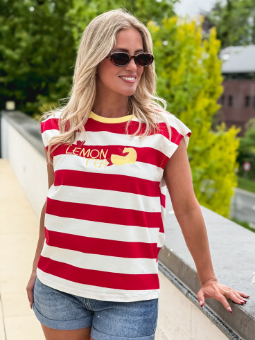 T-shirt ligné "Lemon tea" - Rouge/Blanc
