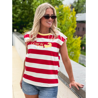 T-shirt ligné "Lemon tea" - Rouge/Blanc