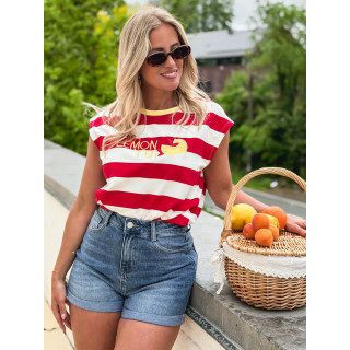 T-shirt ligné "Lemon tea" - Rouge/Blanc