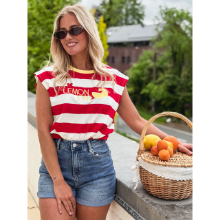 T-shirt ligné "Lemon tea" - Rouge/Blanc