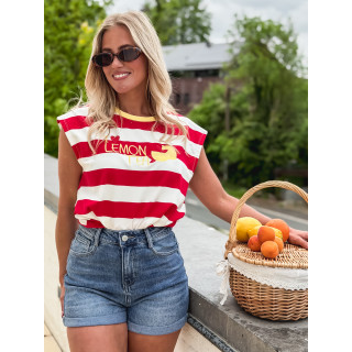 T-shirt ligné "Lemon tea" - Rouge/Blanc