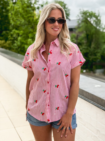 Chemise lignée Zoéva - Rouge