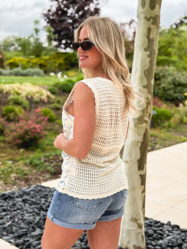 Blouse en crochet Enaé - Bleu