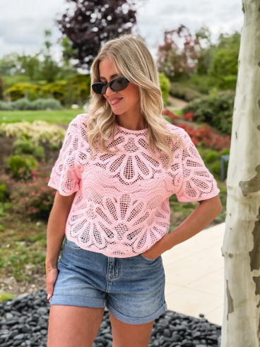 Blouse en crochet Marella - Rose