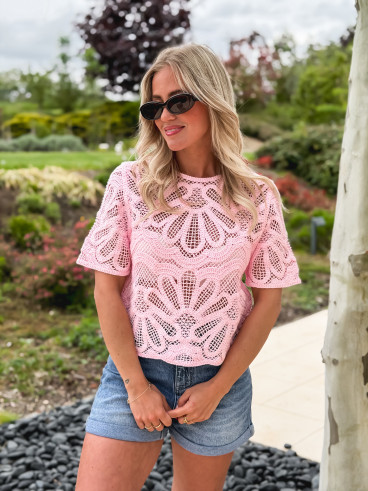 Blouse en crochet Marella - Rose