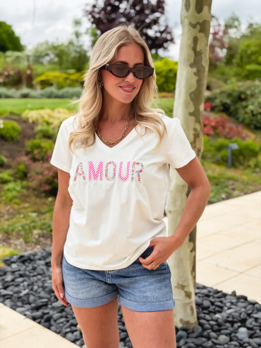 T-shirt "Amour" - Blanc/Rose