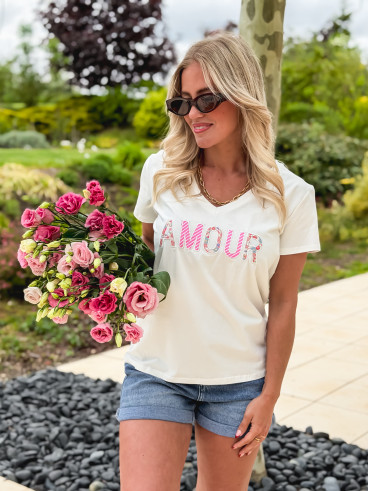 T-shirt "Amour" - Blanc/Rose