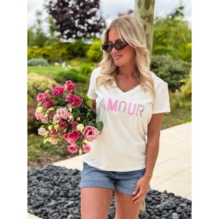 T-shirt "Amour" - Blanc/Rose