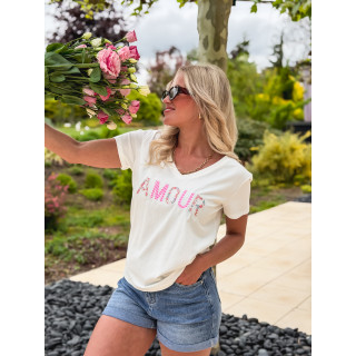 T-shirt "Amour" - Blanc/Rose