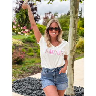 T-shirt "Amour" - Blanc/Rose