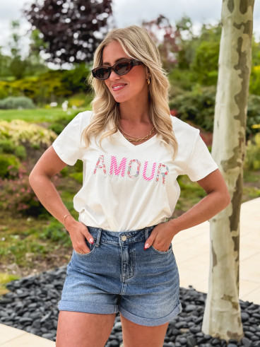 T-shirt "Amour" - Blanc/Rose