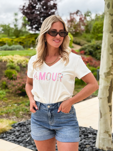 T-shirt "Amour" - Blanc/Rose