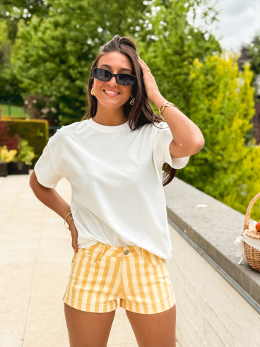 Short en jeans ligné Charlotte - Jaune