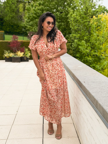Robe longue à motif léopard Florianne - Orange