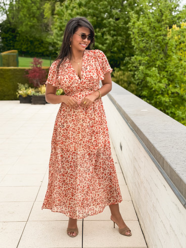 Robe longue à motif léopard Florianne - Orange