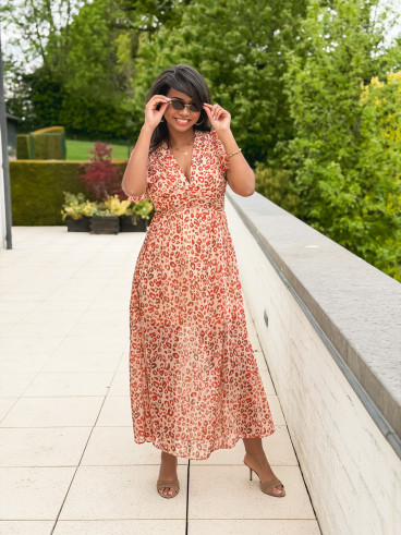 Robe longue à motif léopard Florianne - Orange