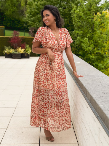 Robe longue à motif léopard Florianne - Orange