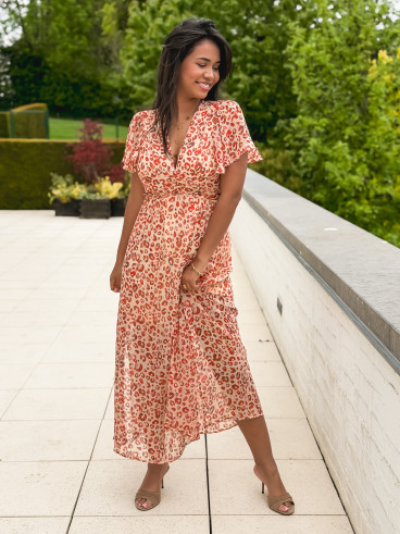 Robe longue à motif léopard Florianne - Orange