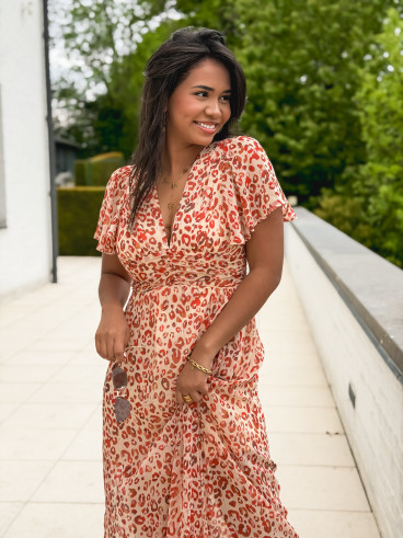 Robe longue à motif léopard Florianne - Orange