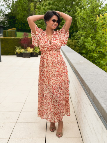 Robe longue à motif léopard Florianne - Orange
