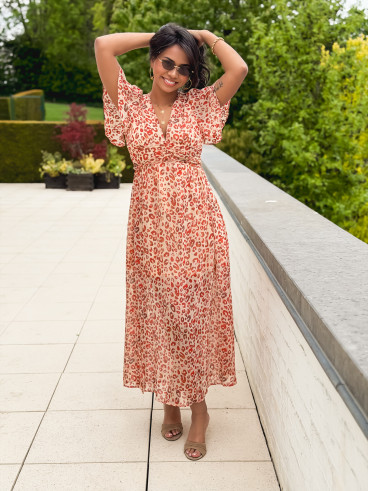 Robe longue à motif léopard Florianne - Orange