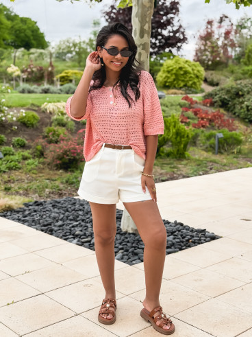 Blouse en crochet Arabel - Rose