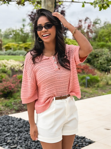 Blouse en crochet Arabel - Rose